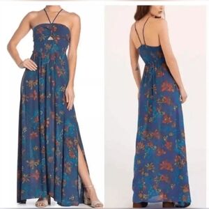 Free People One Step Ahead Orange and Blue Maxi Sundress Size Medium NWT